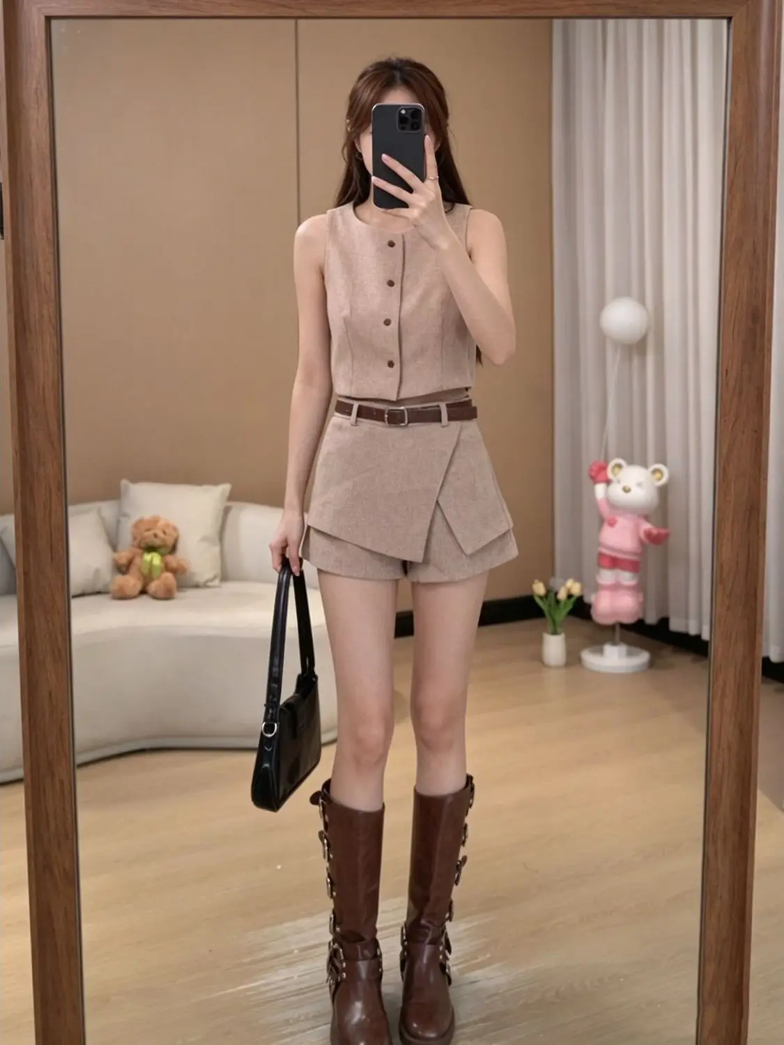Elegant Button-Up Sleeveless Vest Fake Two-Piece Skirt Pants Women's Summer 2026 Fashion Set High Waist Shorts Casual Style