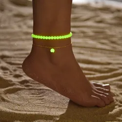2-piece Bohemian style luminous beaded women's beach luminous anklet set