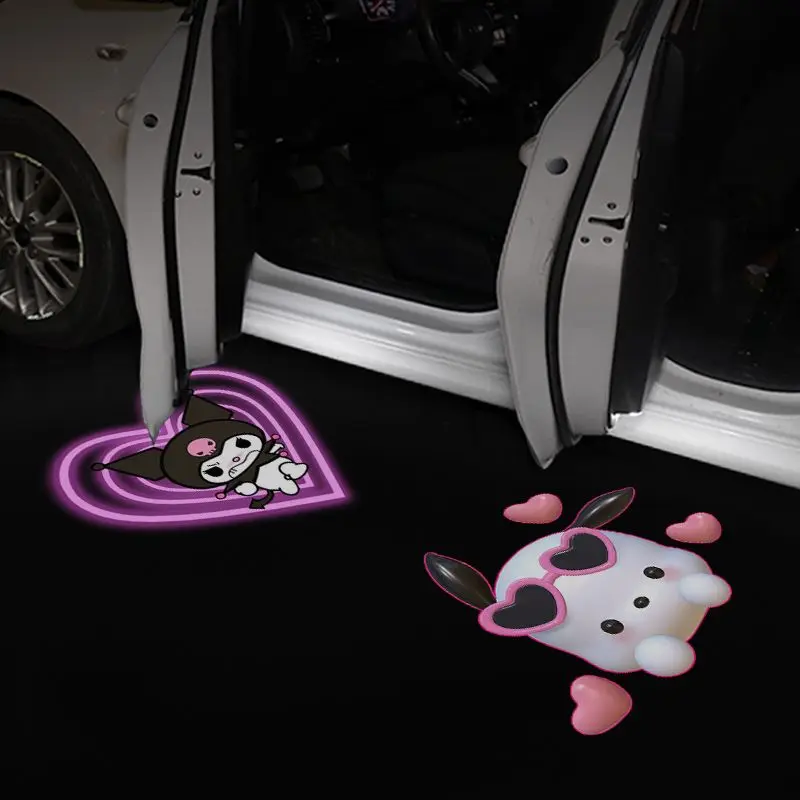 Sanrio Car Projector Light Welcome Light Ambient Light Sensor Door Light Hd Cartoon Hello Kitty Car Decorative Accessories