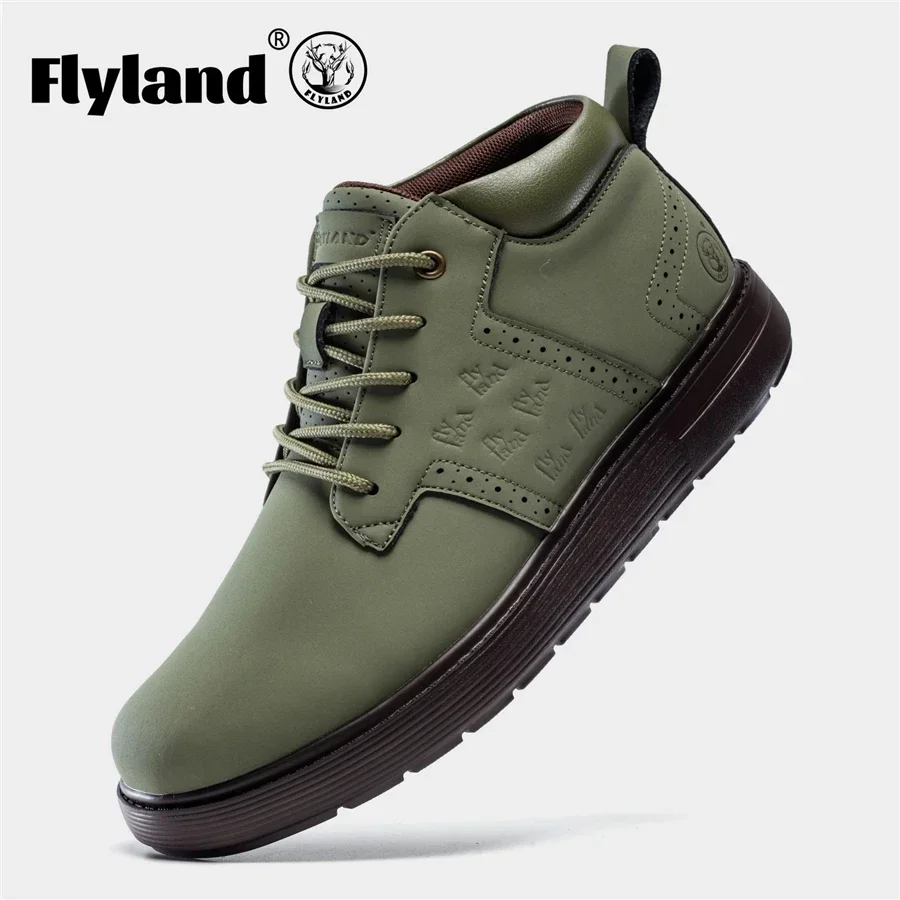 

FLYLAND Fashion Men Dress Boots Male Split Leather Casual Handmade Shoes Luxury Men Ankle Boot