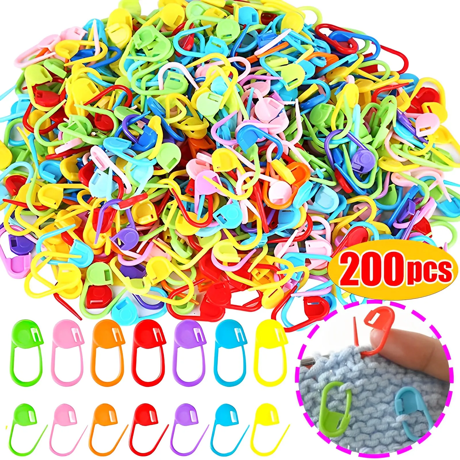 

200Pcs Colorful Plastic Knitting Crochet Locking Stitch Markers DIY Plastic Sewing Safety Pins Weave Stitch Needle Clip Counter