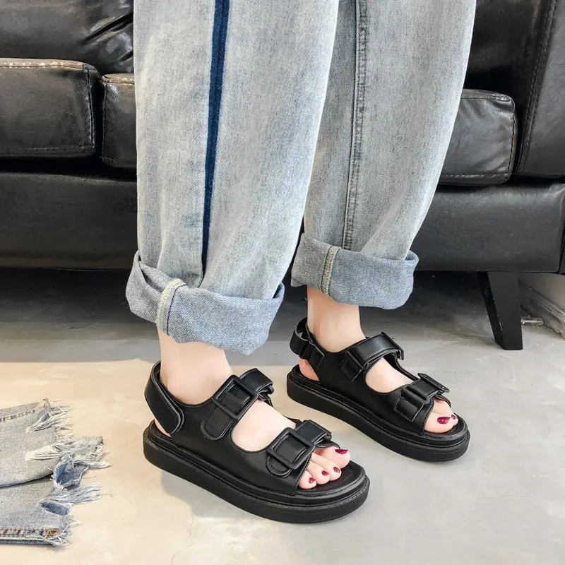 All-Match Flat Sandal Shoe 2024 Women\'s Summer Heels Suit Female Beige Without New Low Girls Fashion Comfort Black Clogs Retro R