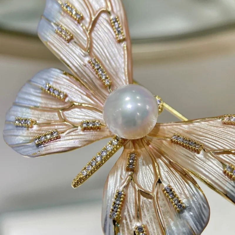 SGARIT Natural Freshwater Edison Pearl Brooch Colorful Alloy Inlaid Butterfly Brooches Skirt Accessory For Women