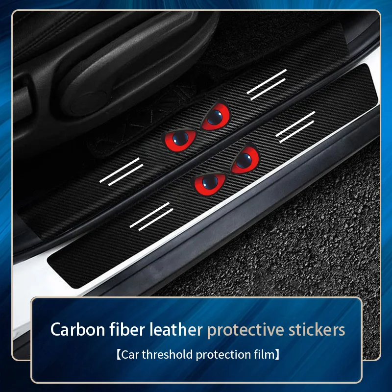 1/4/5/9Pcs Car Door Carbon Fiber Threshold Protector Decal Trunk Bumper Sticker Universal Fit, Easy to Install，for Red Eyes