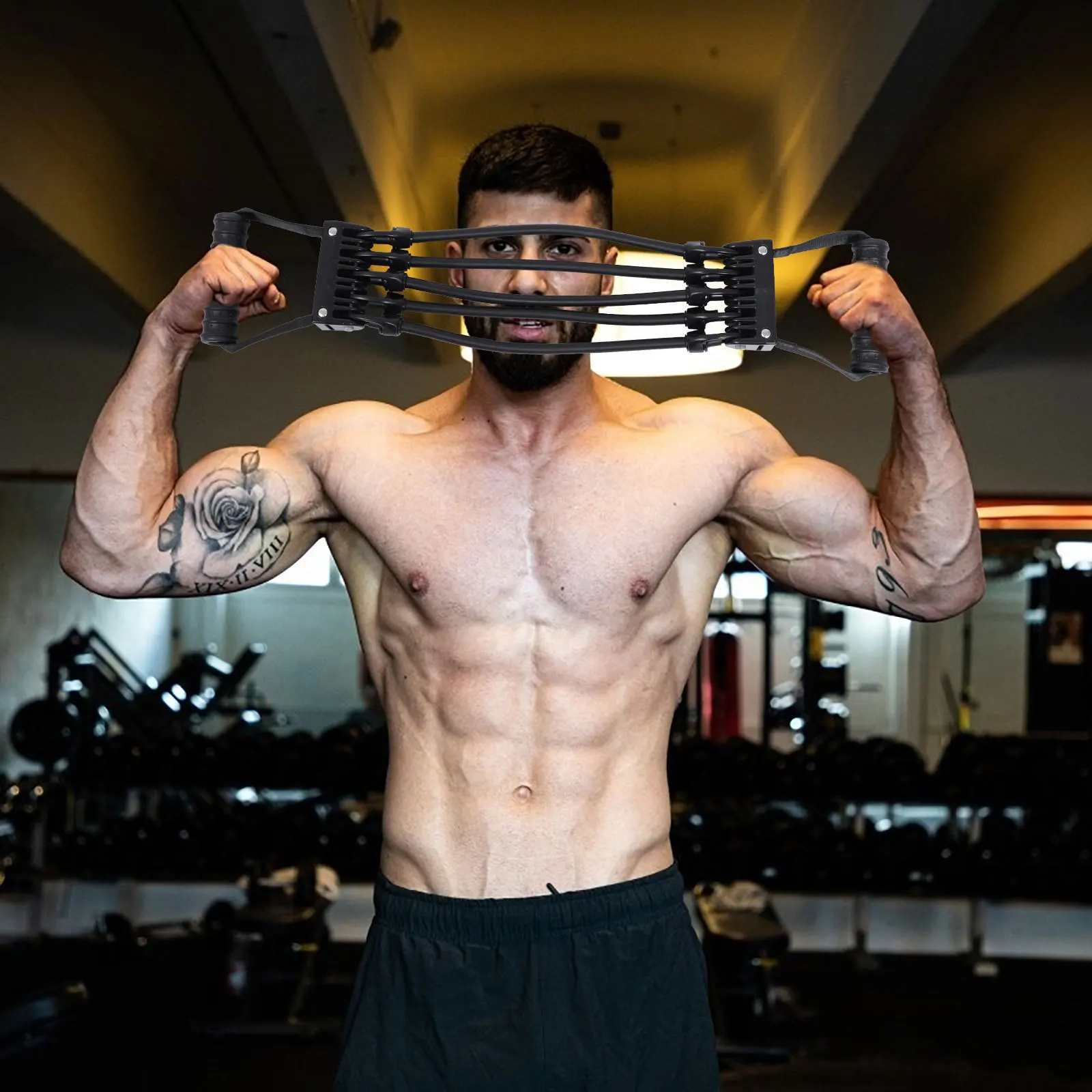 

1pc Adjustable Chest Expander Black Resistance Band For Muscle Training Fitness Stretcher Elastic Workout Equipment Pull Rope