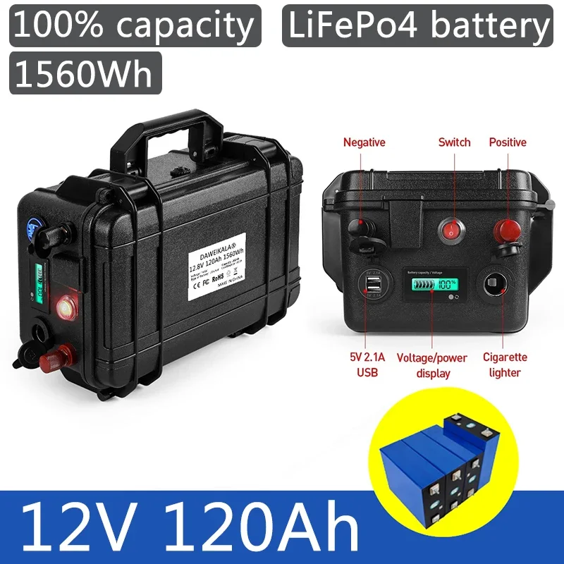 

12V 120Ah Lifepo4 Battery Pack Lithium Iron Phosphate Waterproof Cells For Golf Cart RV Solar Energy Storage Inverter Boat Motor