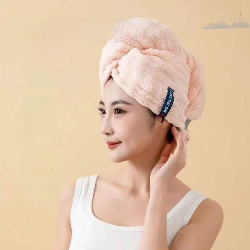 

Thickened One-Piece Hair Drying Cap with Tie Strong Absorbency Quick Dry Head Towel Hair Wrapping Bath Cap Personal Hygiene