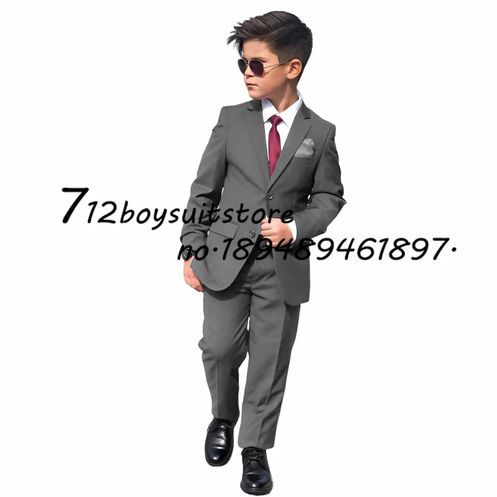 Burgundy Boys Suit 2 Piece Wedding Tuxedo Jacket Pants Kids Blazer Fashion One Button Clothes Child