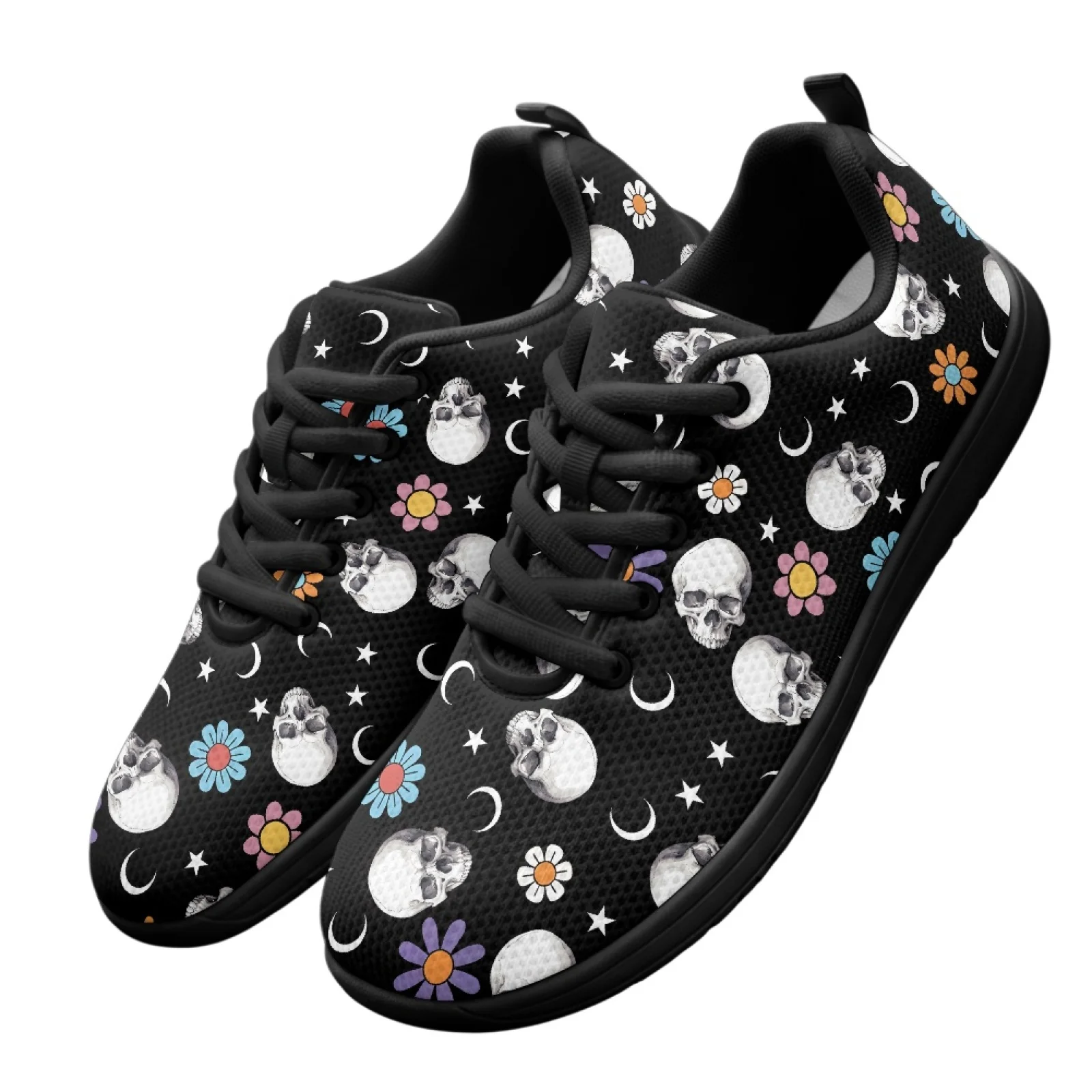 PENSTROLL Flower Moon Print Mens Wide Width Sneakers Mesh & EVA Wide Toe Box Shoes Comfortable Work Shoes for Men's