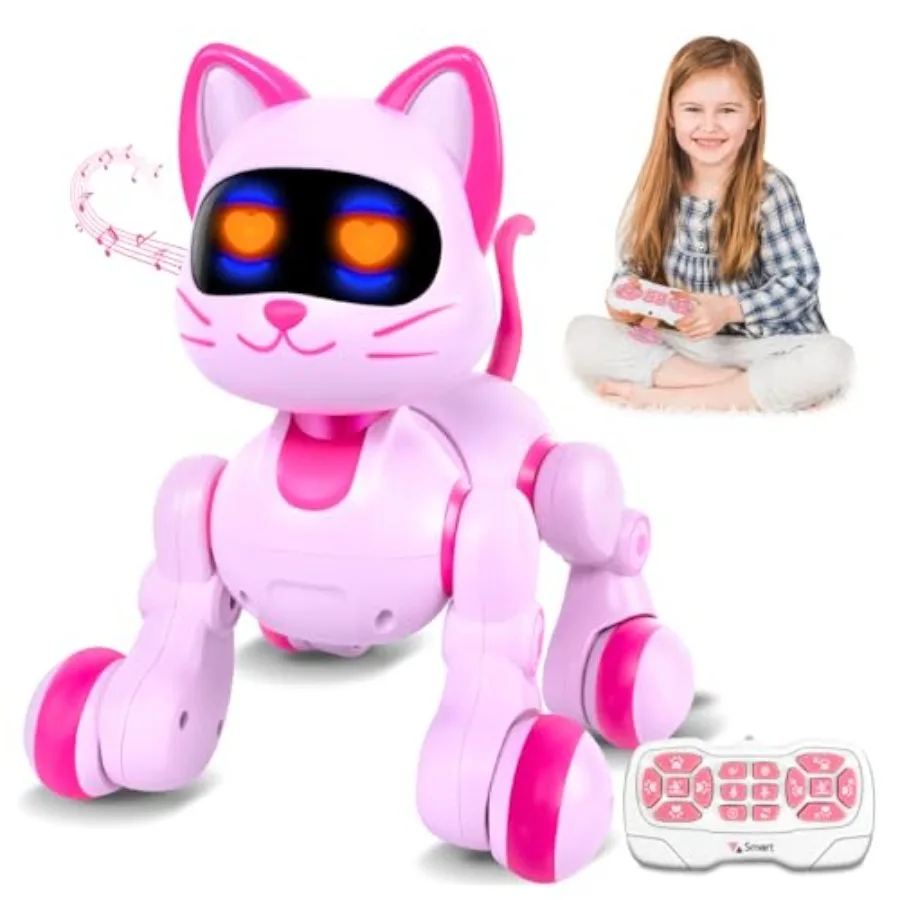Interactive Toys for Girls: Remote Control Electronic Pink Kitty Pet for Age 3-5 4-6 Gifts for 3 4 5 6 7 8 Year Old Girls RC To
