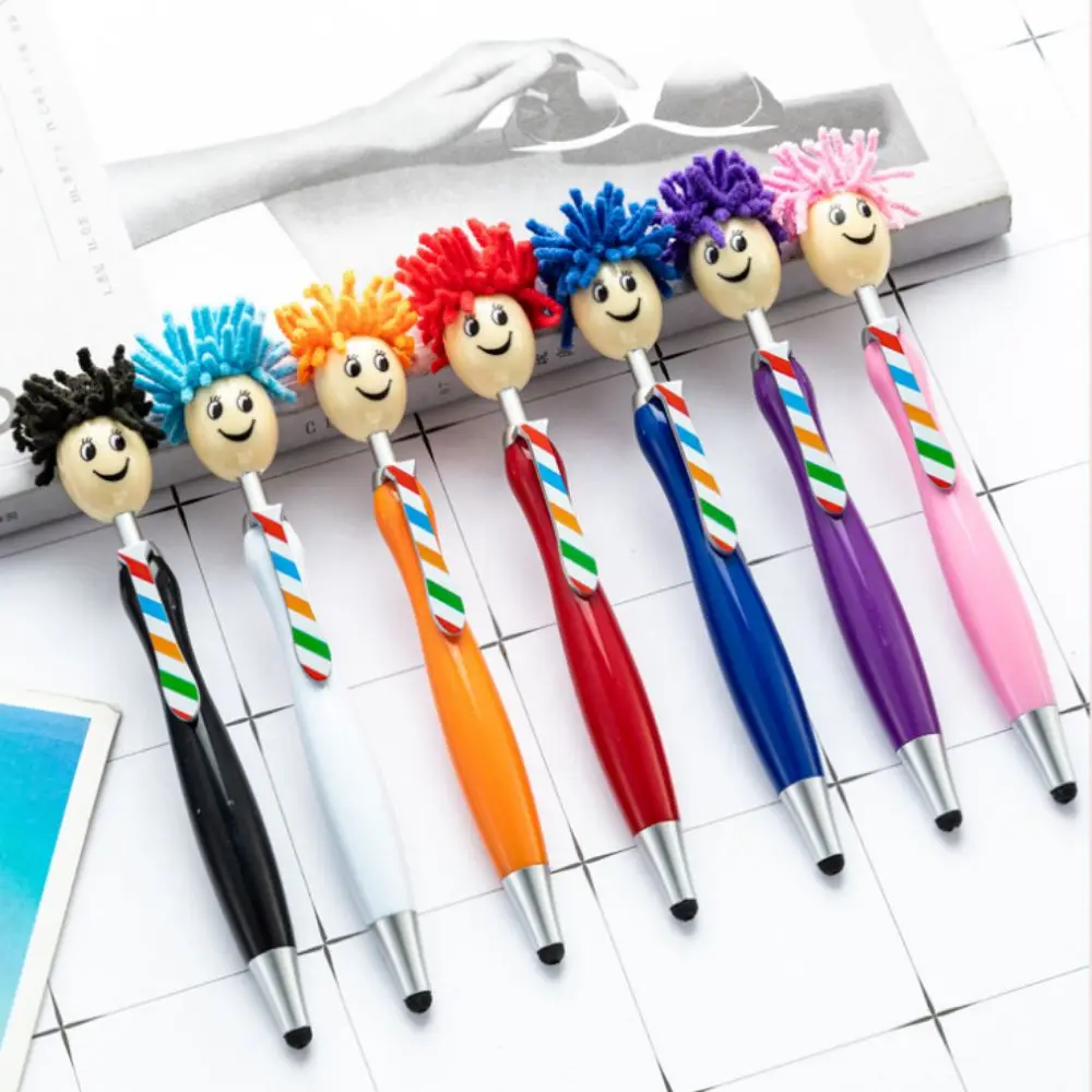 

Doll Shaped Ballpoint Pen Plush Cartoon Hair Mop Head Smiling Face Facial Expression Portrait Signature Pen Cute Stationery