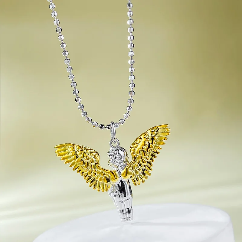 Middle ancient style little angel with small wings guarding pendant, love god necklace, new women's 925 silver retro style