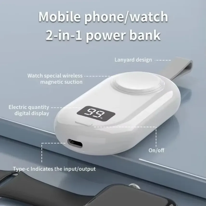 

2500mAh Power Bank Portable Fast Charger Magnetic Wireless Charger USB C PowerBank for Apple Watch Series iWatch 9/8/7/6/5/4/3/2