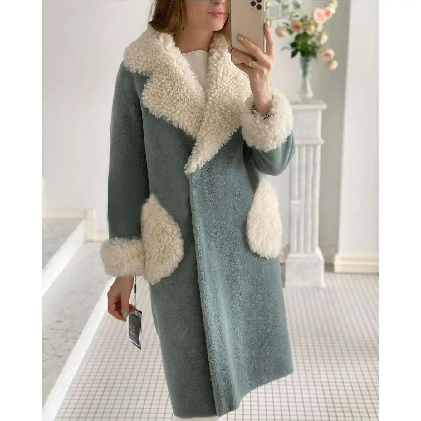 Abrigo Largo con Bolsillos y Solapa para Otoño e Invierno, Chaqueta de Piel de Cordero Sintética, Estilo Informal para Mujer,...