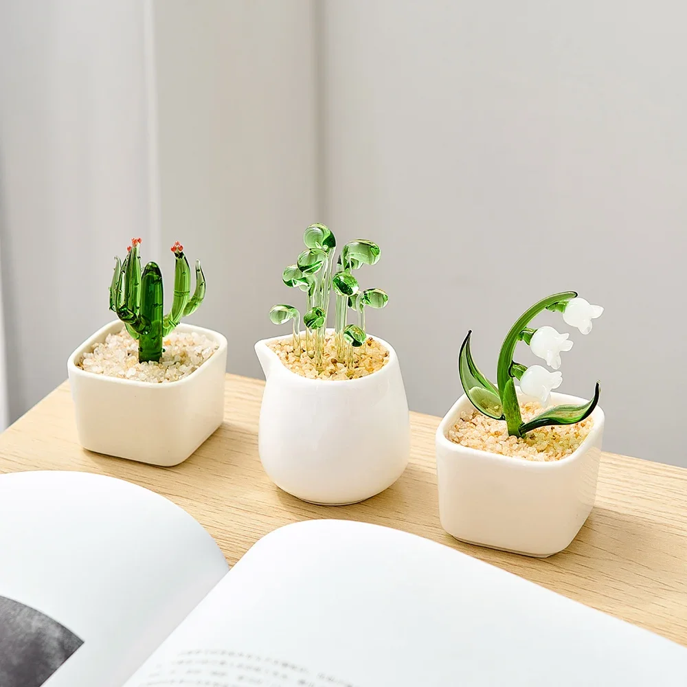 Individualistic Glass Flower Pot Sunflower Vase Simulation Potted Plants Room Decoration Accessories Kawaii Room Decoration Gift