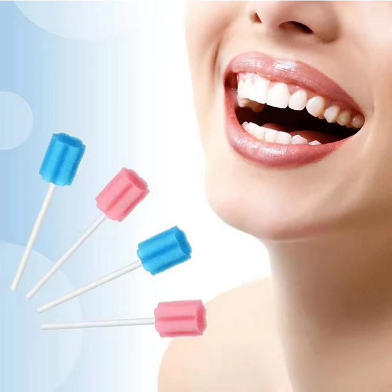 100pcs Disposable Oral Care Sponge Swab Tooth Cleaning Mouth Swabs With Stick Sponge Head Cleaning Cleaner Swab