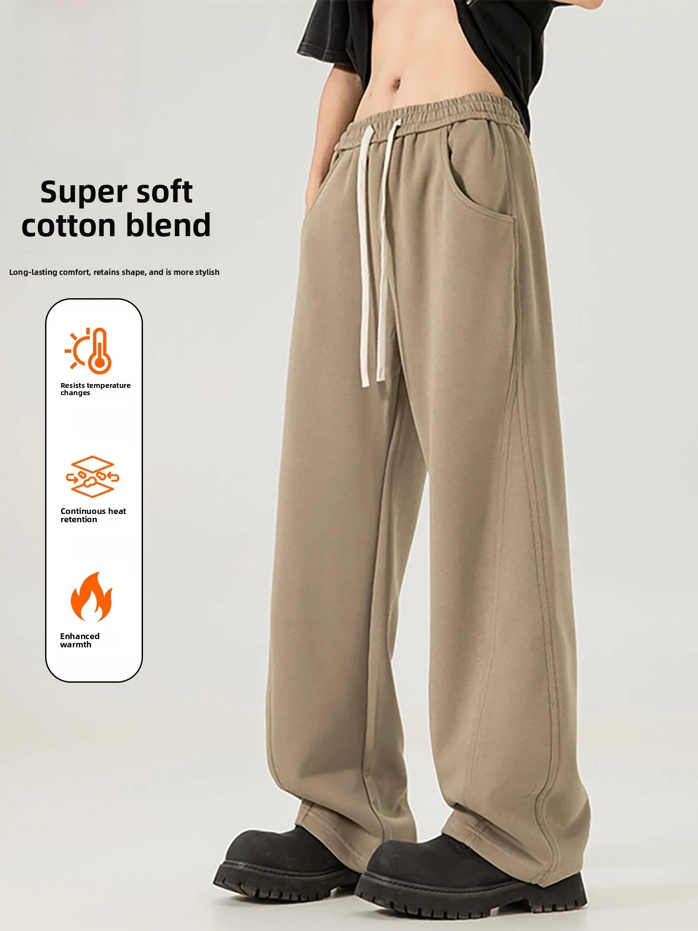 

Nainiu Men's Casual Wide Leg Pants Comfortable Cotton Sporty Straight Cut Warm Versatile Leisure Trousers Fashionable Banana ...