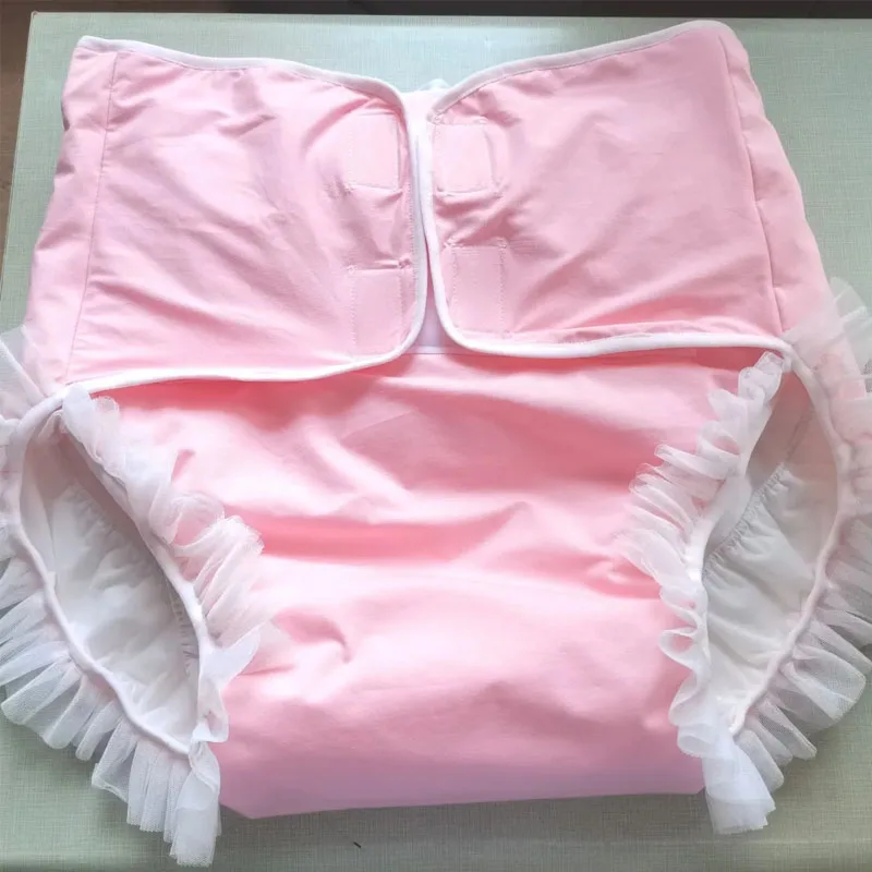 ABDL Pink Ruffle Edge Adult Baby Diaper Pants Clip Cotton Leak Proof Diaper shorts