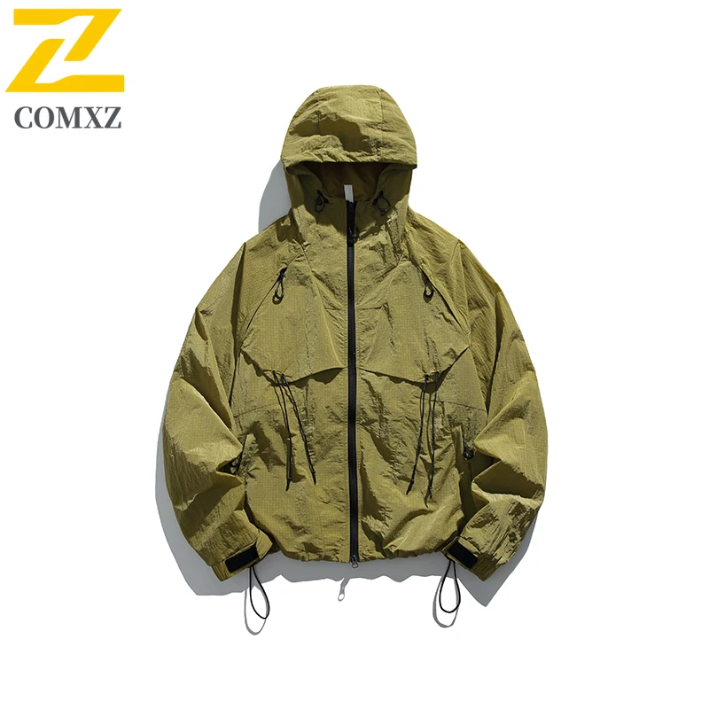 COMXZ Male Jacket 2025 New Classic Hooded Outdoor Mountaineering Triple Proof Windshell Hiking Autumn Loose Trekking Workwear