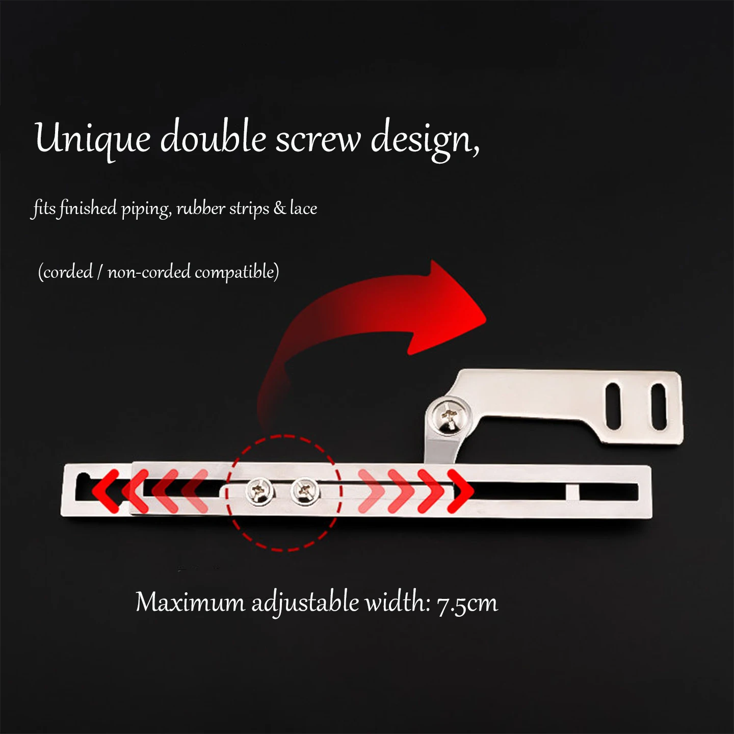 2nd Generation Adjustable Stainless Steel Webbing Piping Puller For Single Double Needle Flat Sewing Machine, 0-7.5cm Width Anti