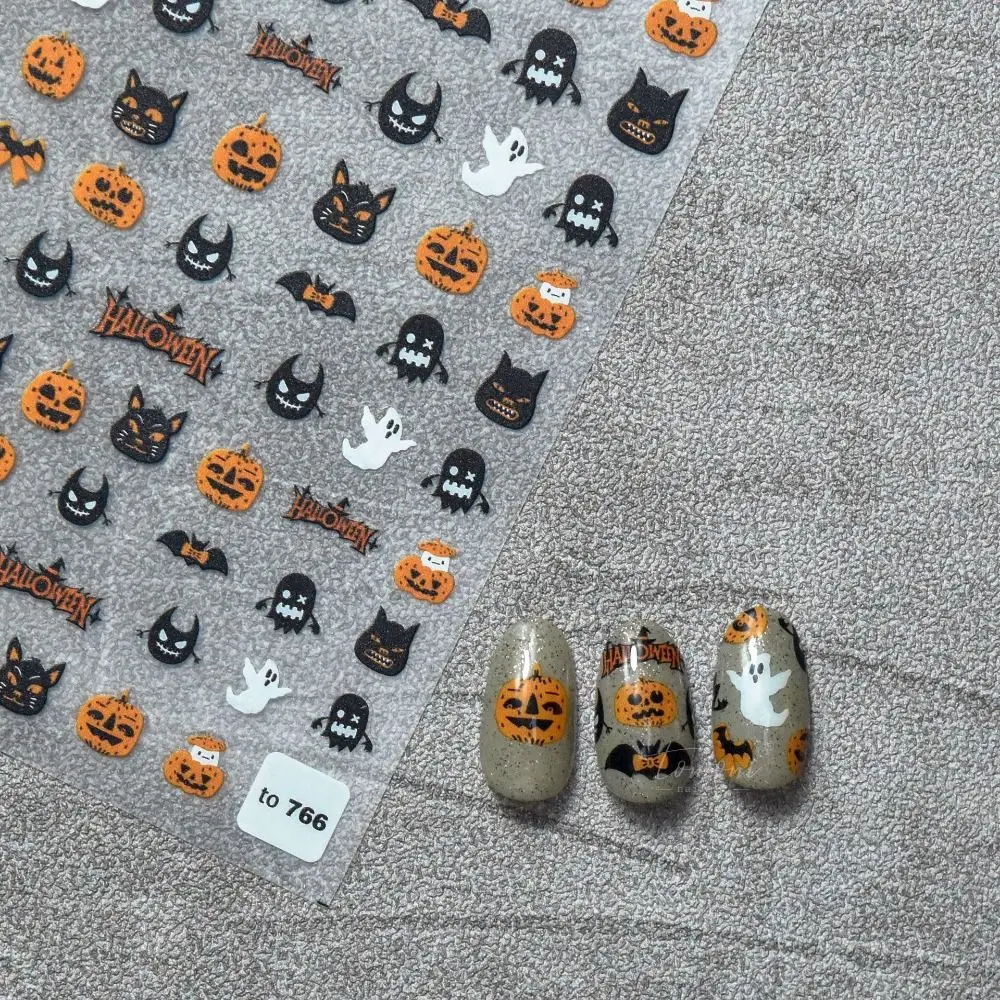 5D Embossed Halloween Nail Stickers Fashion Creative Nail Sliders Skull Pumpkin Head Bat Exquisite Nail Decals Girls