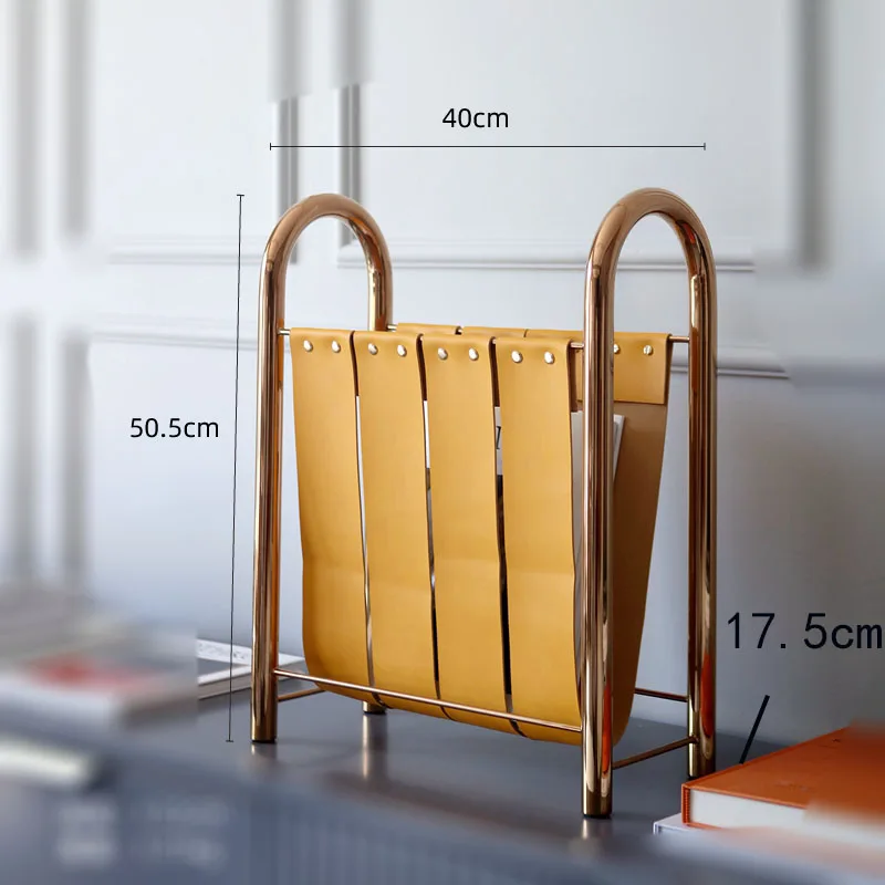 Light Luxury Modern Metal Leather Magazine Frame Newspaper Rack Study Storage Creative Portable Bookshelf Shelf Shelves