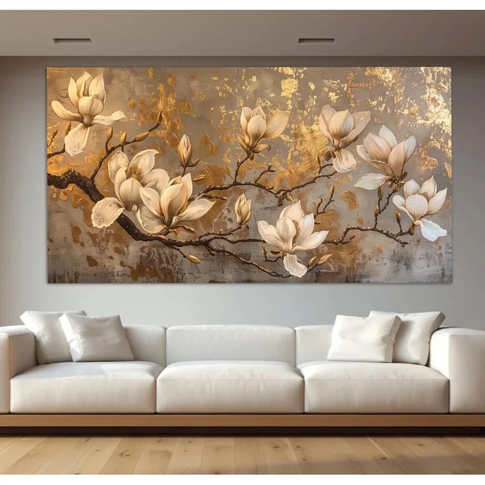 Large 5D DIY Diamond Painting Abstract Golden Style Magnolia Flowers Cross Stitch New 2024 Mosaic Diamond Embroidery Home Decor