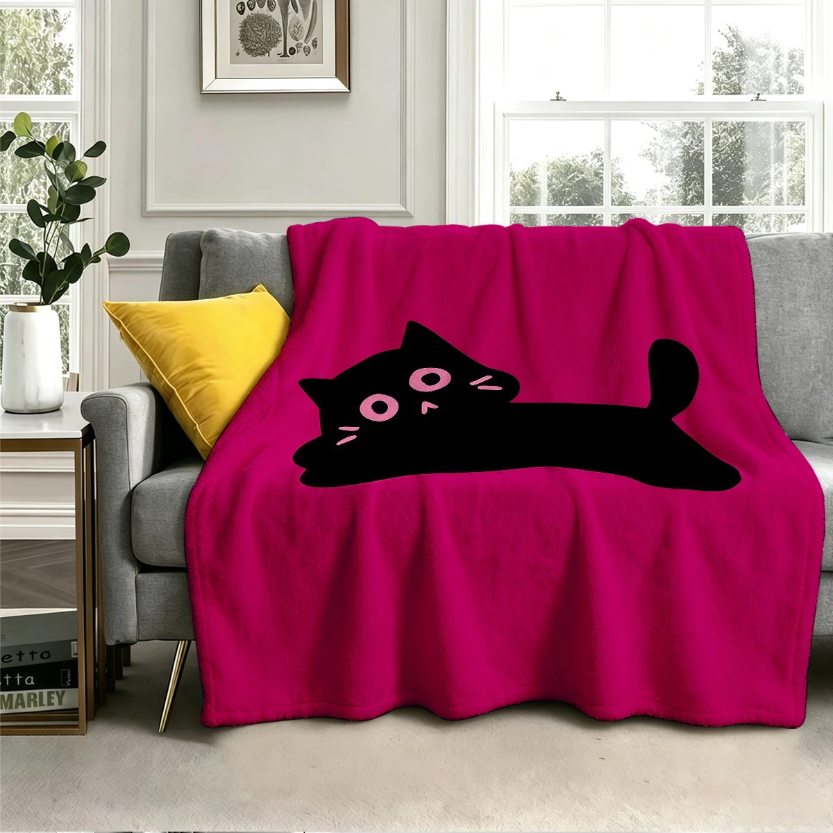 Kitty Crush Flannel Blanket Warm Soft Halloween Christmas Couch Warm Cozy Decorative Decor Gift for All Season