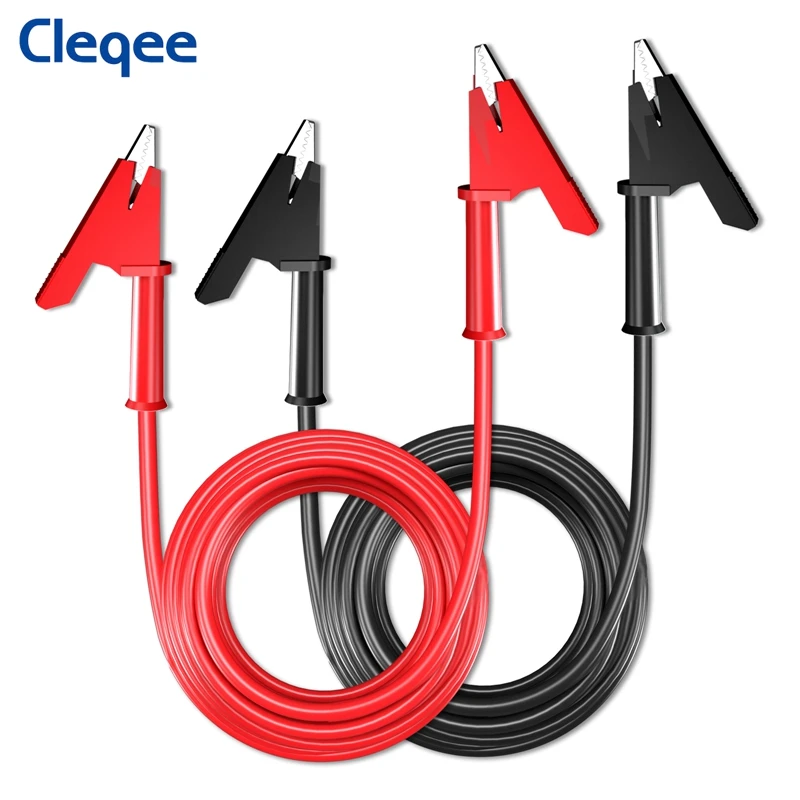 Cleqee 2PCS Dual Alligator Clip to  Crocodile Clamp Multimeter Test Leads 1m/2m/3m Cables Line Red/Black Jumper Wire