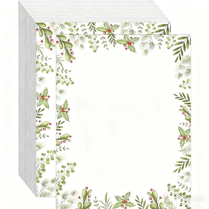 

100 PCS Christmas Tree Holiday Letterhead Christmas Border Computer Paper Stationery Paper for Note Letters to Santa Papers H8WD