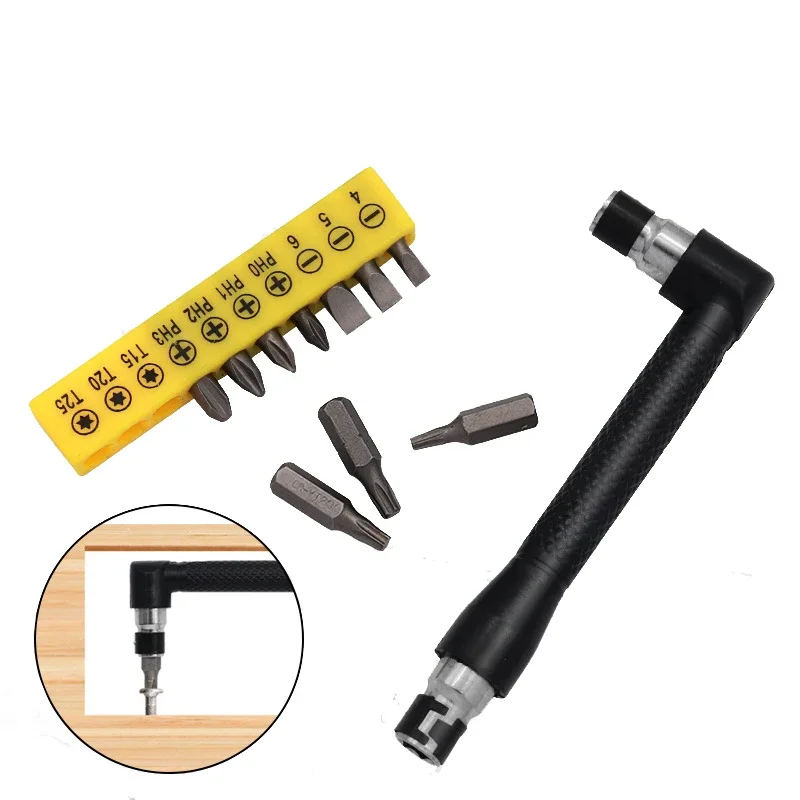 

10pc Double Head 90 Degree L-shaped 1/4 Hexagonal Screwdriver Bit Tool Set, Black 6.35 Wrench with Yellow Tape