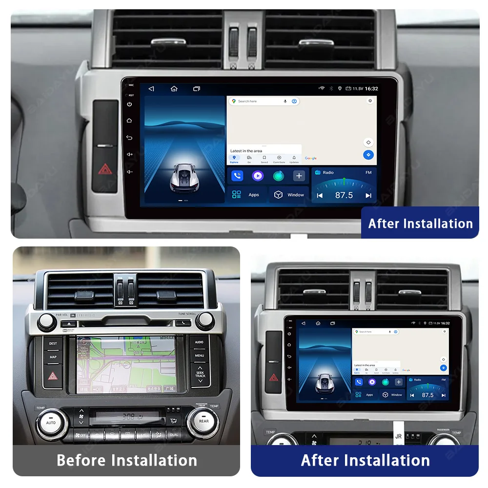 Baidayu Lettore DVD per auto Android da 10 pollici TS10S 6 + 128G Touch Screen Radio Bluetooth MP3 Accessori auto per Prado 2014-2017