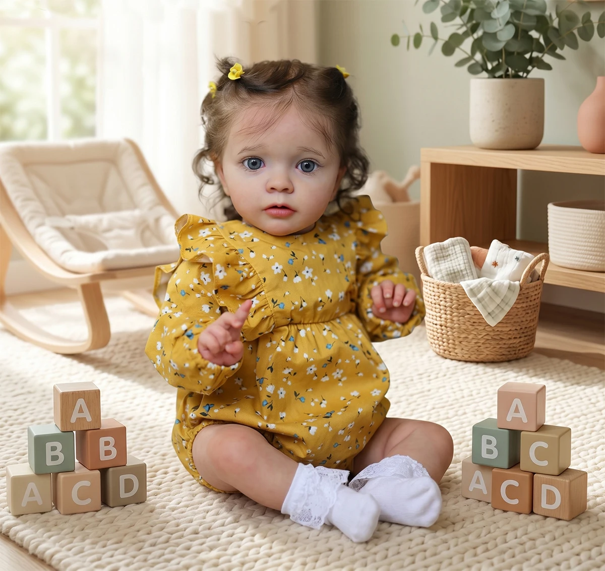 Lebensechte Reborn-Baby Puppen Mädchen 22 Zoll Handgemachte Realistische Wiedergeborene Puppe Neugeborenes mit weichem vinylkörper Echte Puppen mit Spielzeugzubehör