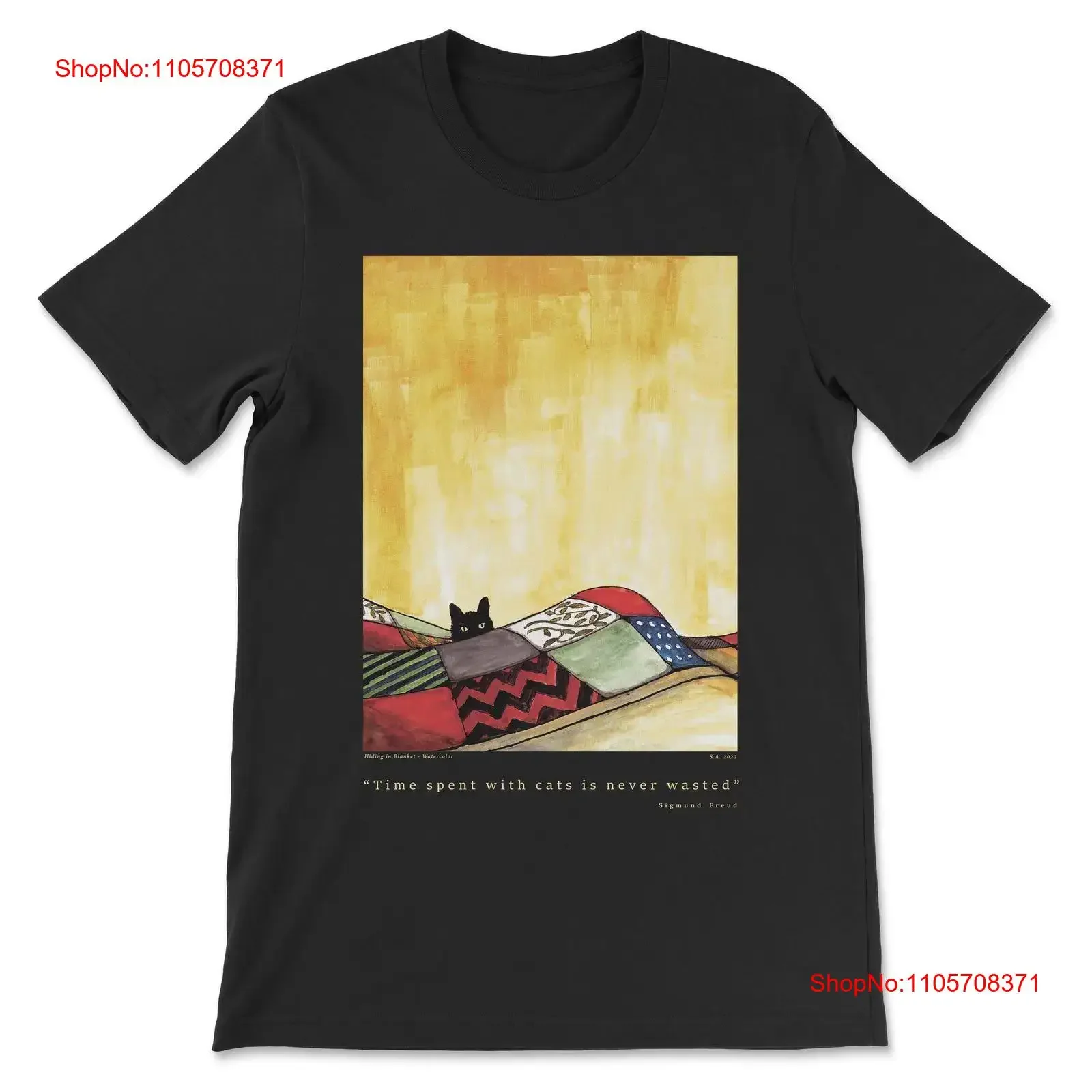 Cat Print Watercolor Painting Time spent with cats is never wasted Sigmund Freud Design Premium T Shirt Black vintage Washed
