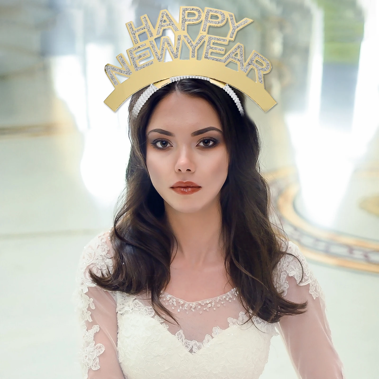 

12 шт. повязка на голову с буквами «С Новым годом», головной убор для волос, новогодняя вечеринка, аксессуары для волос, золото, серебро, черный