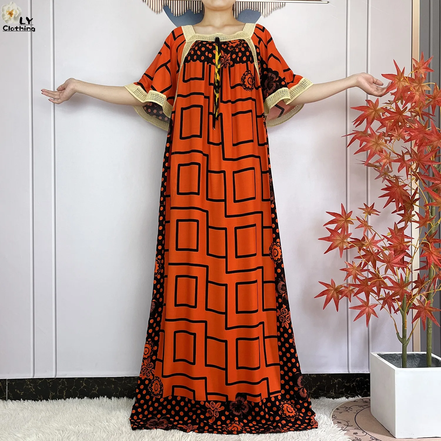 2024New Summer Dubai Fashion Party Femme Elegant Dress Printing Cotton Loose Short Sleeve Maxi Islam Women African Abaya Clothes