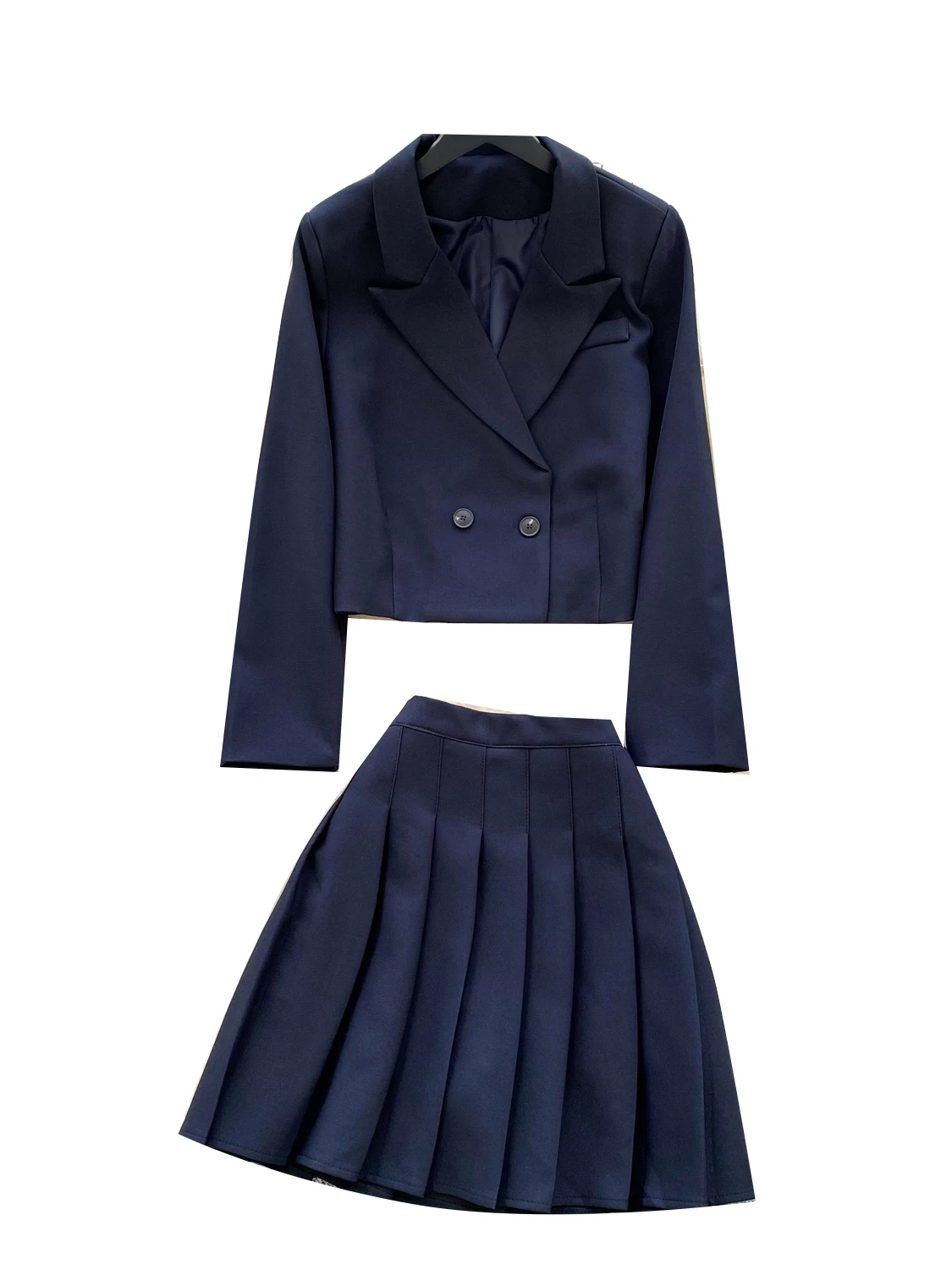 Retro Briti Sle Dames Faion Set Hoge Taille Geplooide Ort Rok Lange Sve Pak Jaet Herfst Seizoen Veelzijdige Kleding