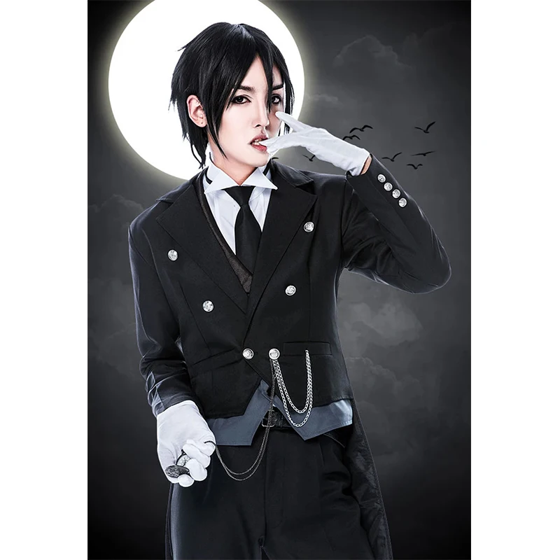 Anime Black Butler 2 Kuroshitsuji Sebastian Michaelis Cosplay Costume Cool Japanese Unisex Gentleman Women Dress Suit Uniform