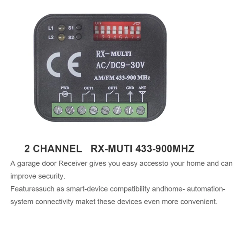 

B34B-Universal Garage Door Remote Control Receiver 2CH Controller Switch For Transmitter RX Multi Frequency 433-900Mhz
