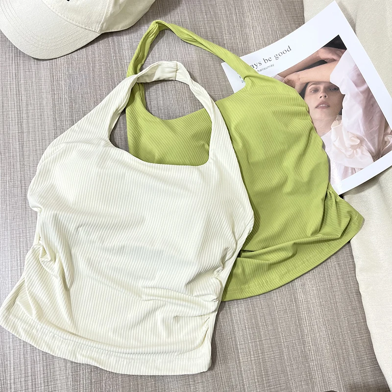 Nahtloses Damen-Sporttop mit Neckholder-Ausschnitt, einteiliger Beauty-Back-Sport-BH, kleiner Träger-BH, Yoga-Oberteil mit Brustpolster – Detail 2