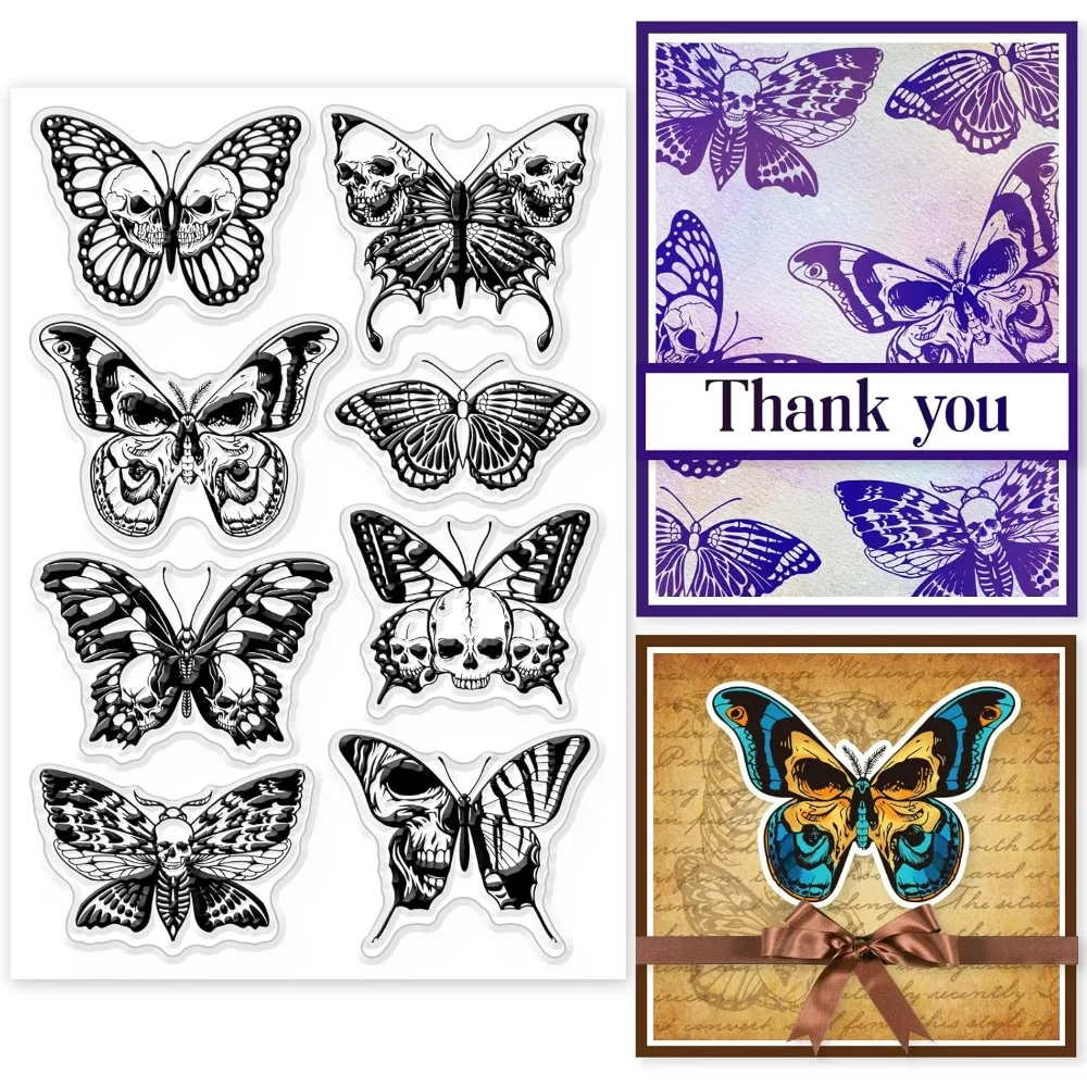 Butterfly Moth Skeleton Transparent Clear Stamps Magic Butterfly Embossing Stamp Sheets Cranium Silicone Clear Stamps Seal