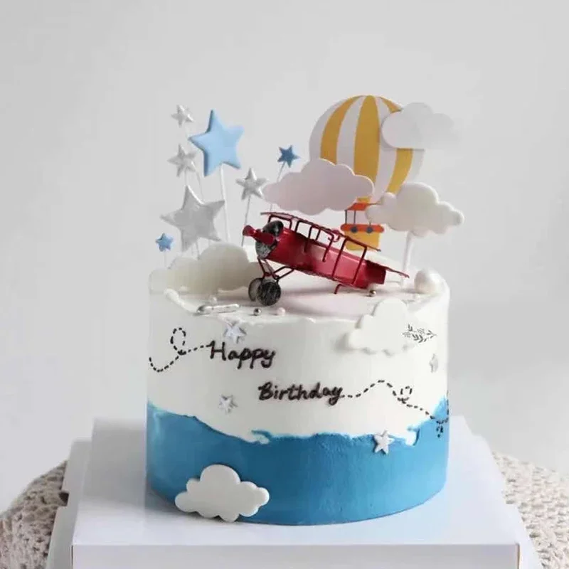 1 Stuk Schattige Vliegtuig Taart Topper Cartoon Helikopter Bakken Decor Voor Gelukkige Verjaardag Benodigdheden Dessert Ornamenten Baby Shower