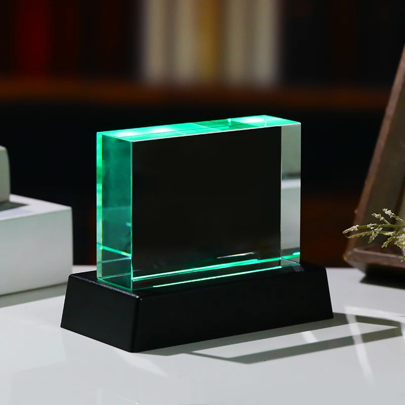 XTool High Quality Blank K9 Crystal Cube for Laser Engraving Rectangular Crystal Glass Cube with Color Light LED Base