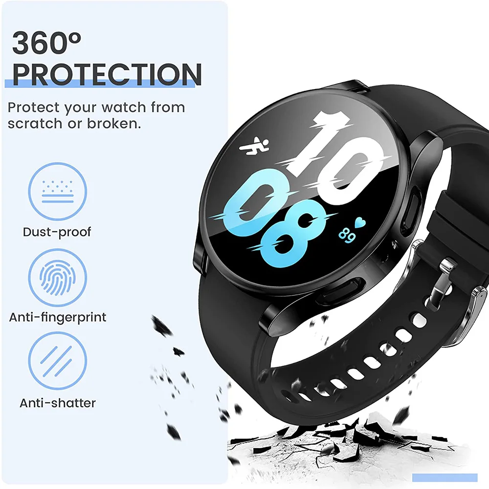 Coque pour Samsung Galaxy Watch 4 5 6 40mm 44mm, protection d\'écran en silicone TPU, pare-chocs, accessoires complets