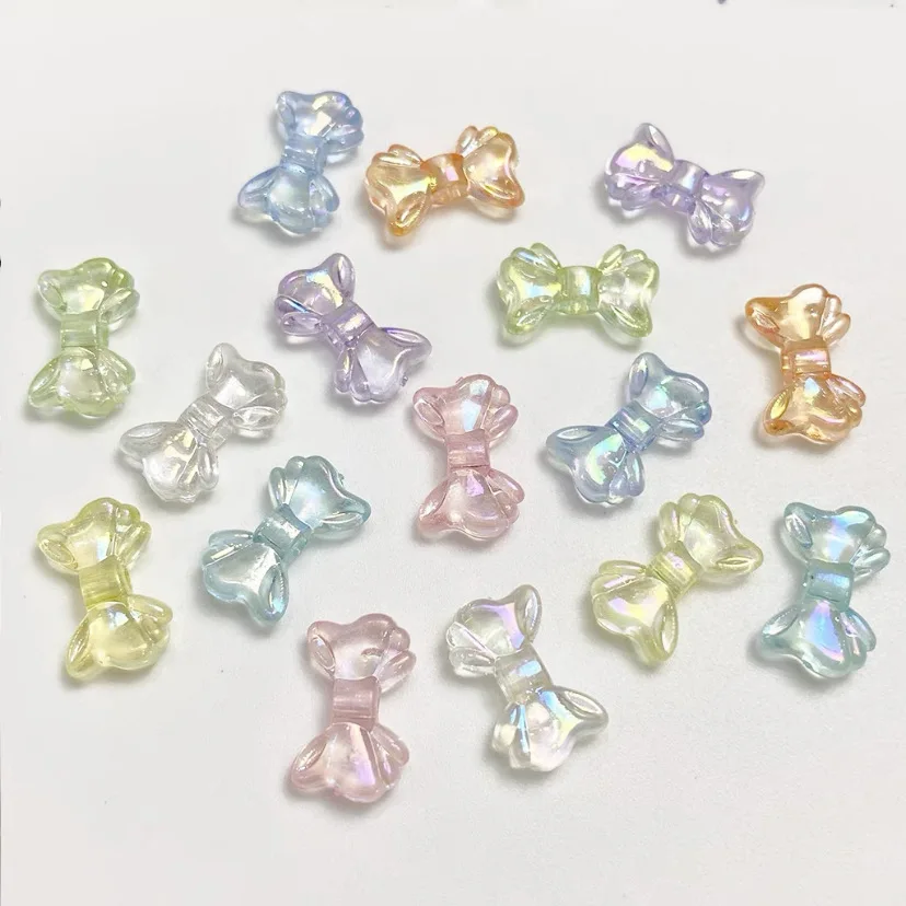 Fresh New AB Transparent Colors Ribbon Tie Knot Bow Shape Acrylic Plastic Jewelry Beads Fit Bracelet Necklace DIY 300pcs 9*15mm