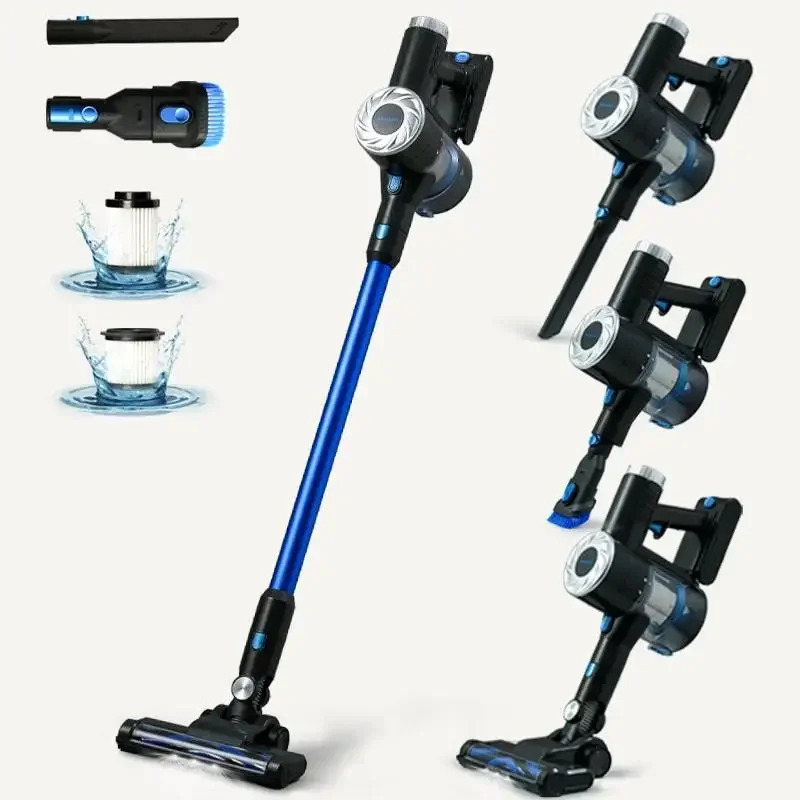 مكنسة كهربائية لاسلكية 200 وات شفط قوي 35 دقيقة وقت التشغيل بطارية 2200 مللي أمبير في الساعة للأرضيات الصلبة والسجاد ذو الكومة المنخفضة وشعر الحيوانات الأليفة وأحمر الخدود الرمادي