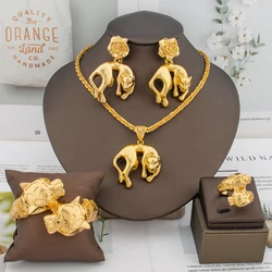Fashion 4PCS Jewelry Set Women Leopard Design Copper Pendant Earrings Plated Necklace Bracelet Ring Wedding Party Gift
