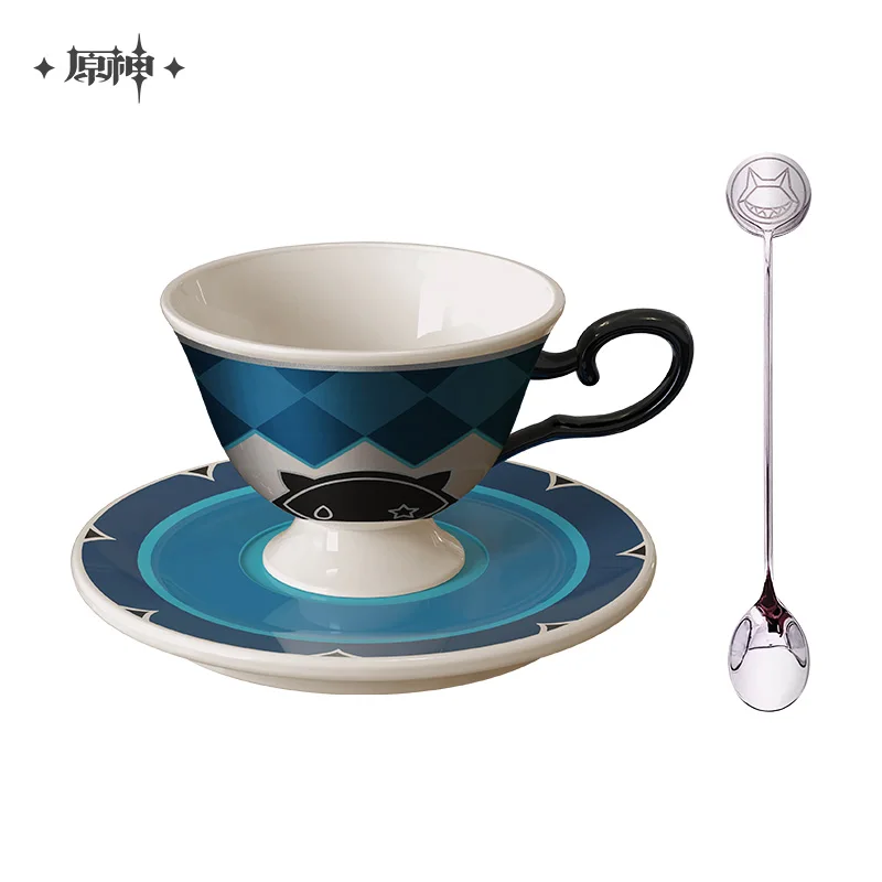 

Anime Lynette Genshin Impact Cosplay Souvenir Spoon Desktop Ornament Teacup Mascot Game Cartoon Tea Saucer Accessory Presell