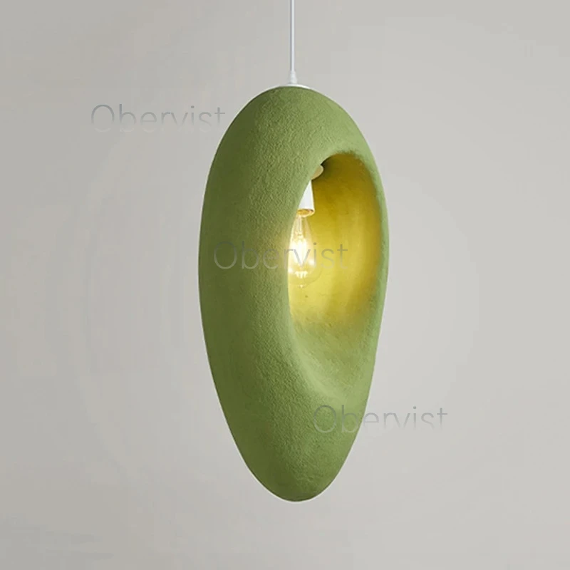 Nordic Fresh Green Bedroom Droplight Bedside Japanese Wabi Sabi Pendant Lamp Handmade Mango Shaped Restaurant E27 LED Chandelier