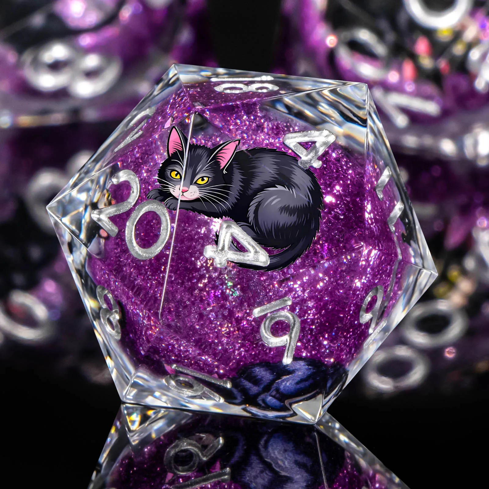 

DND Dice Set D&D for Role Playing Game, 7Pcs Polyhedral Cat Resin Sharp Edge Liquid Core Dungeons and Dragons Dice Set, Purple